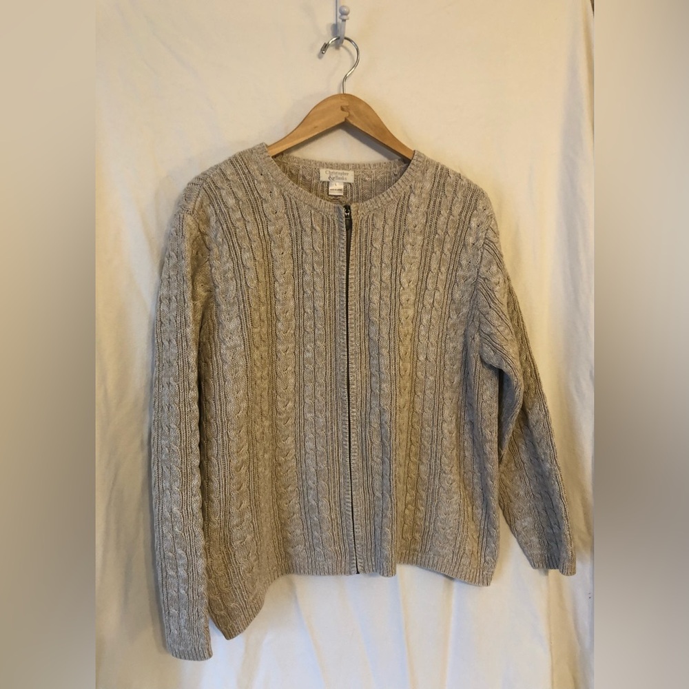 Women's Taupe Cable Knit Sweater, Size L